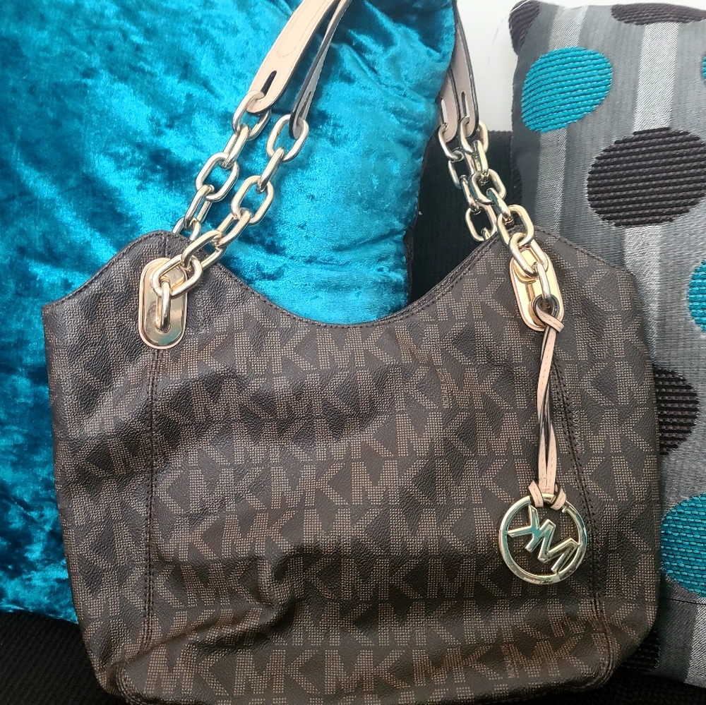 Brown MK Logo Shoulder Bag